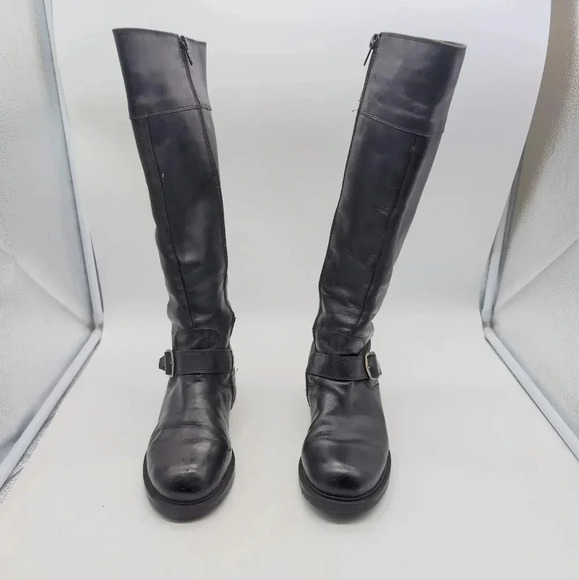J. Crew Black Leather Knee Boots Riding with Buckle sz 8 - Picture 2 of 9